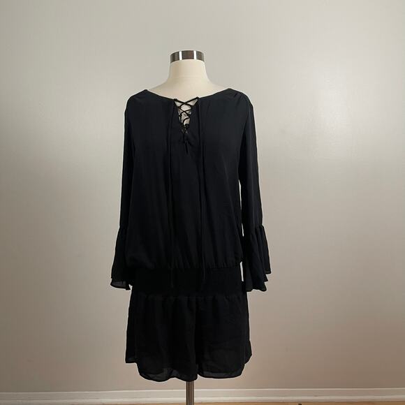 Chelsea 28 • Black Romper Bell Sleeves Lace Up Neckline - Picture 1 of 8